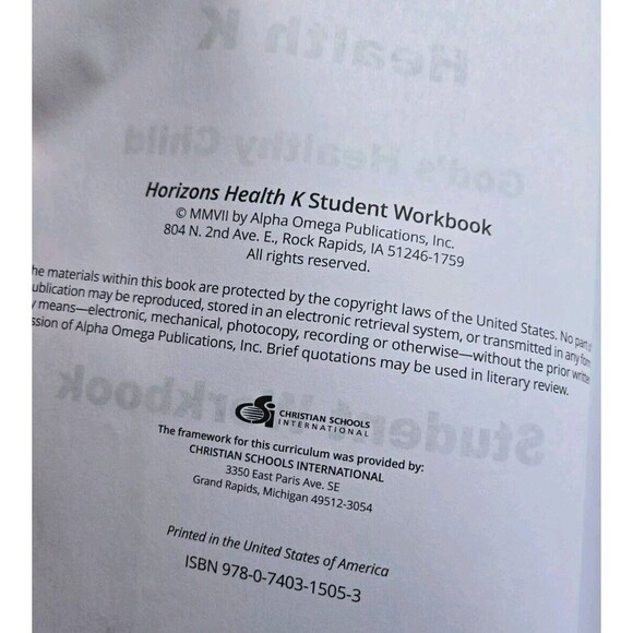 Horizons Health Kindergarten K5 Student Workbook Homeschooling Curriculum Book - Picture 8 of 8